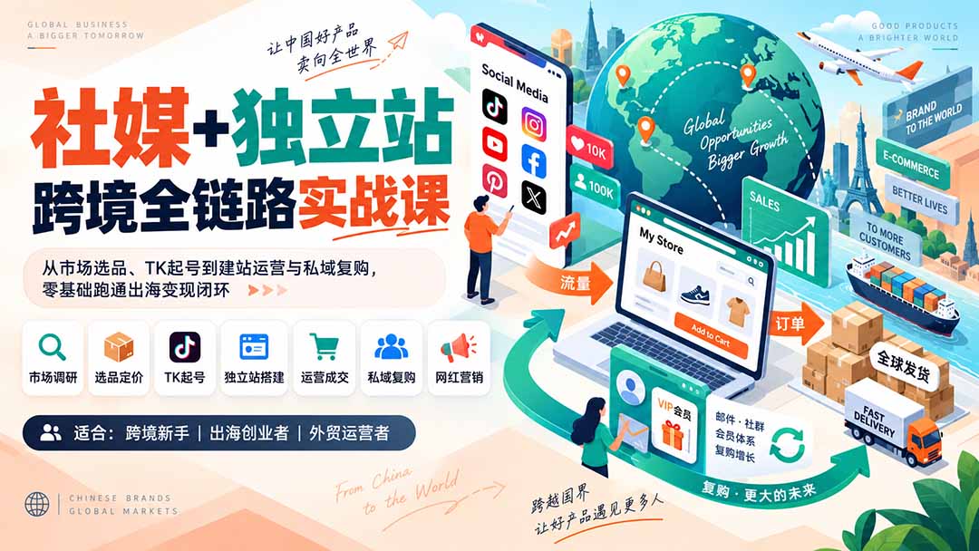 （20361期）社媒+独立站跨境全链路实战课：从市场选品、TK起号到建站运营与私域复购，零基础跑通出海变现闭环-子比支付