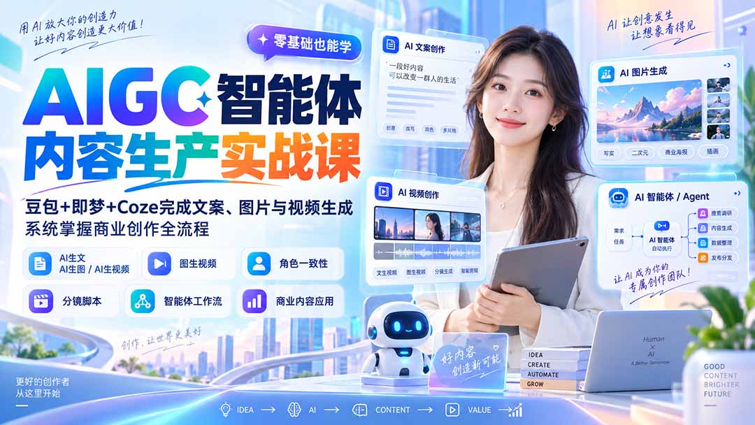 (20372期)AIGC智能体内容生产实战课:豆包+即梦+Coze完成文案、图片与视频生成,系统掌握商业创作全流程-子比支付