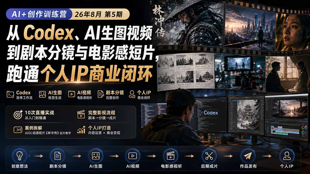 （20348期）AI+创作训练营26年第5期-更新：从Codex、AI生图视频到剧本分镜与电影感短片，跑通个人IP商业闭环-子比支付