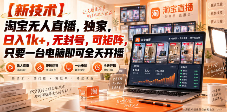 【独家新技术】淘宝无人直播,日入1k+,无封号,可矩阵,只要一台电脑即可全天开播【揭秘】-子比支付