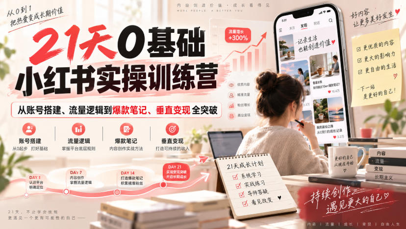 21天0基础小红书实操训练营|从账号搭建、流量逻辑到爆款笔记、垂直变现全突破-子比支付