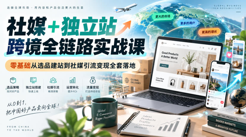 社媒+独立站跨境全链路实战课|零基础从选品建站到社媒引流变现全套落地-子比支付